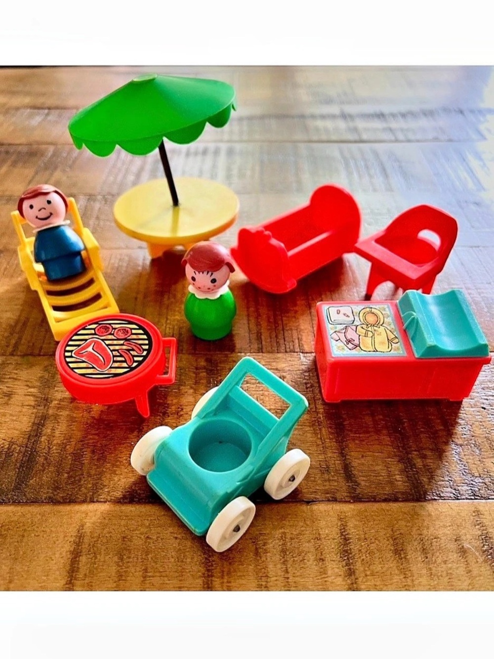 Vintage Fischer Price Little People Toy Lot Furniture Figures Lot of 9